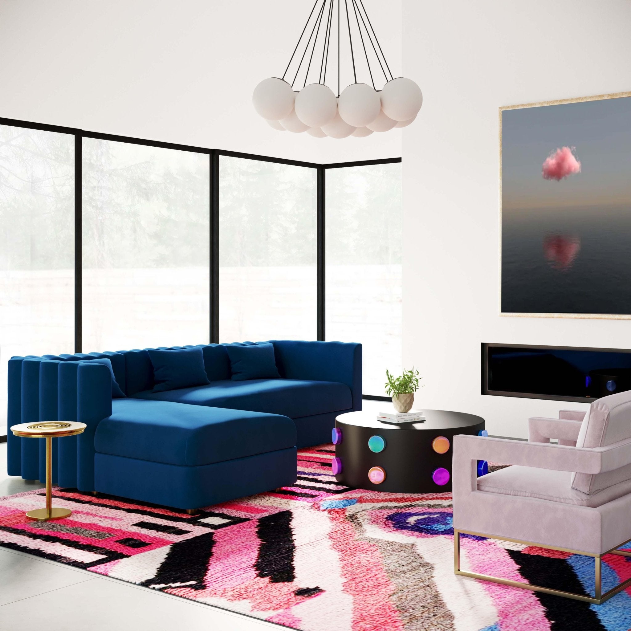 Callie Navy Velvet Sectional - LAF Sectionals| TOV
