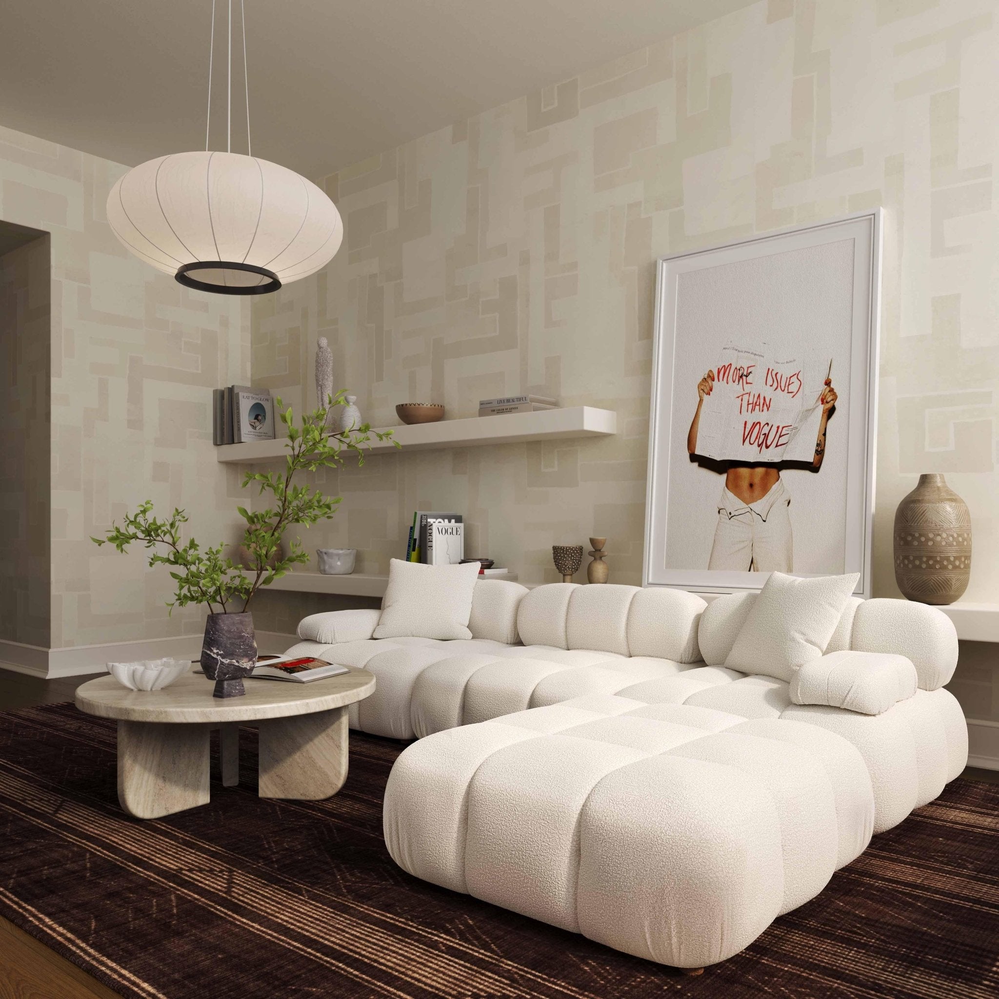 Calliope Cream Vegan Shearling Modular Ottoman Ottomans| TOV
