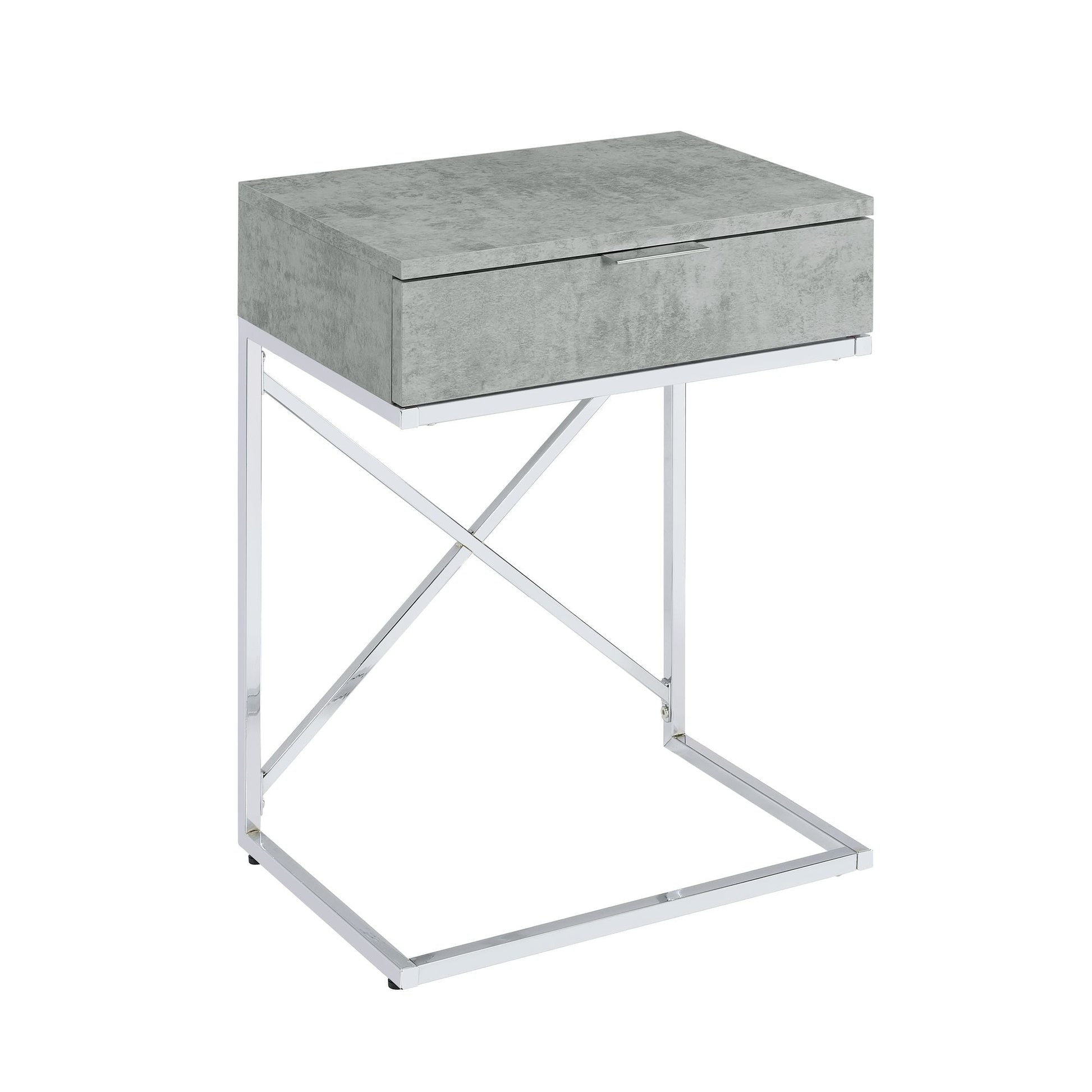Camila Accent Nightstand with Cement Top in Chrome Nightstands| ROOTS FURNITURE