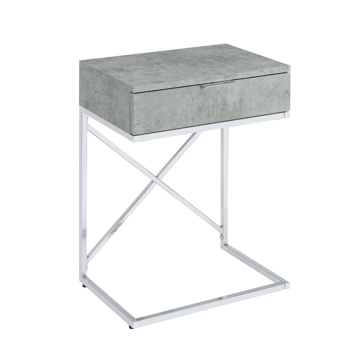 Camila Accent Nightstand with Cement Top in Chrome Nightstands| ROOTS FURNITURE