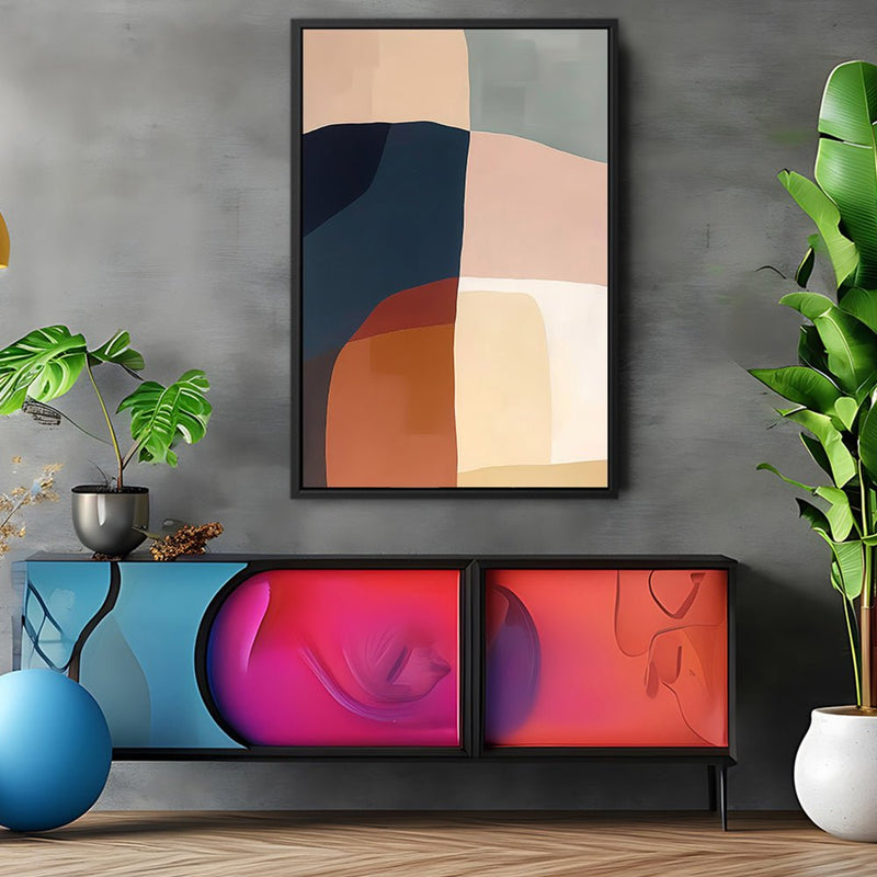 Canvas Wall Art Stretched Over Wooden Frame with Floating Frame and Abstract Painting CV4099 - Al Rugaib Furniture