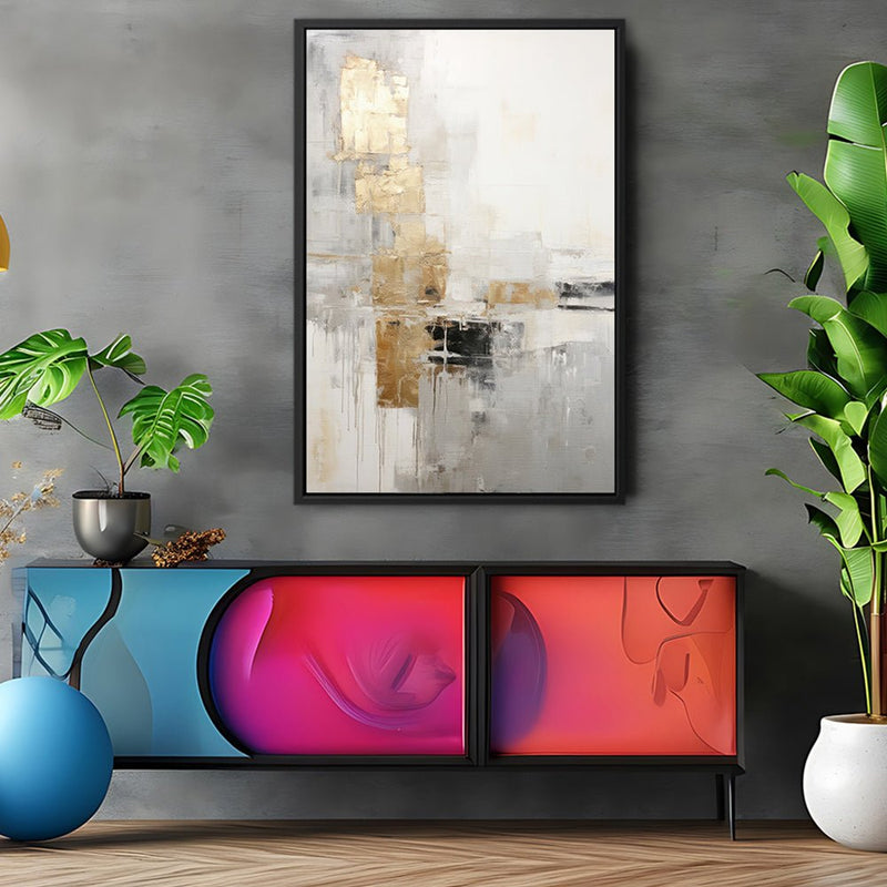 Canvas Wall Art Stretched Over Wooden Frame with Floating Frame and Abstract Painting CV4102 - Al Rugaib Furniture