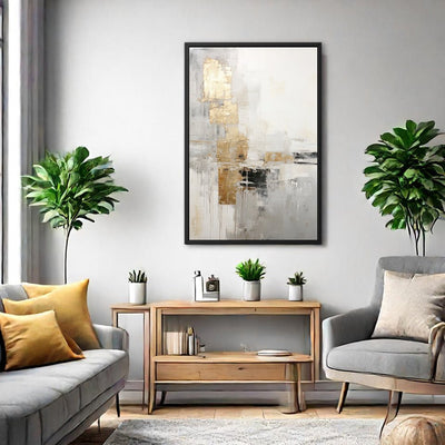 Canvas Wall Art Stretched Over Wooden Frame with Floating Frame and Abstract Painting CV4102 - Al Rugaib Furniture