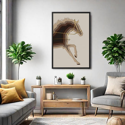 Canvas Wall Art Stretched Over Wooden Frame with Floating Frame and Arabian Horse Painting CV4114 - Al Rugaib Furniture