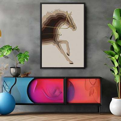 Canvas Wall Art Stretched Over Wooden Frame with Floating Frame and Arabian Horse Painting CV4114 - Al Rugaib Furniture