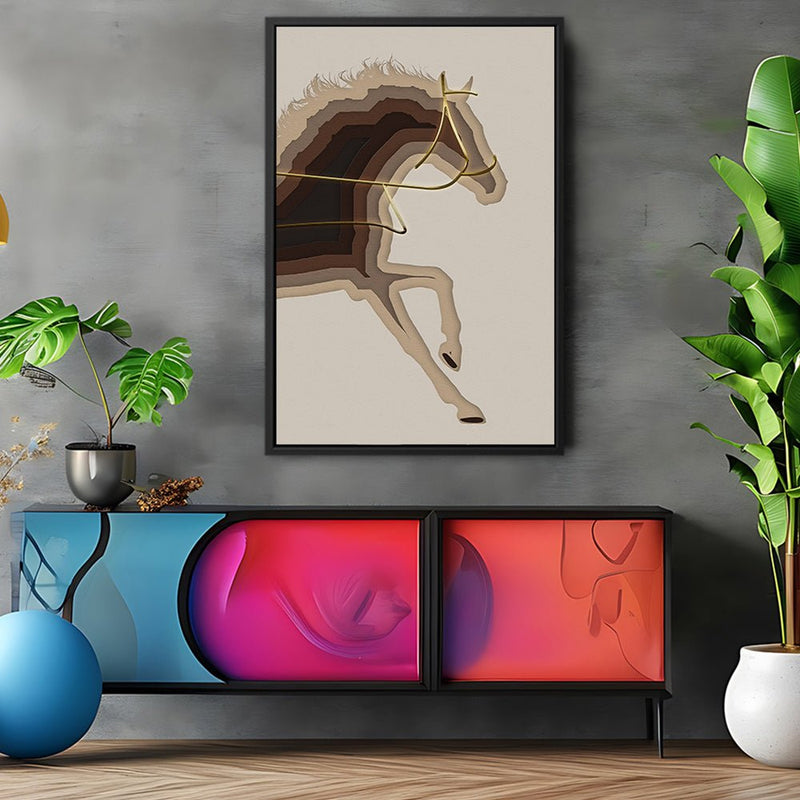 Canvas Wall Art Stretched Over Wooden Frame with Floating Frame and Arabian Horse Painting CV4114 - Al Rugaib Furniture