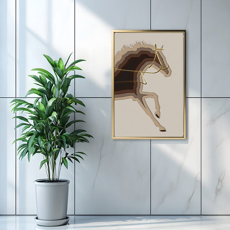 Canvas Wall Art Stretched Over Wooden Frame with Floating Frame and Arabian Horse Painting CV4114 - Al Rugaib Furniture