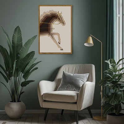 Canvas Wall Art Stretched Over Wooden Frame with Floating Frame and Arabian Horse Painting CV4114 - Al Rugaib Furniture