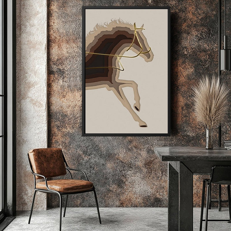 Canvas Wall Art Stretched Over Wooden Frame with Floating Frame and Arabian Horse Painting CV4114 - Al Rugaib Furniture