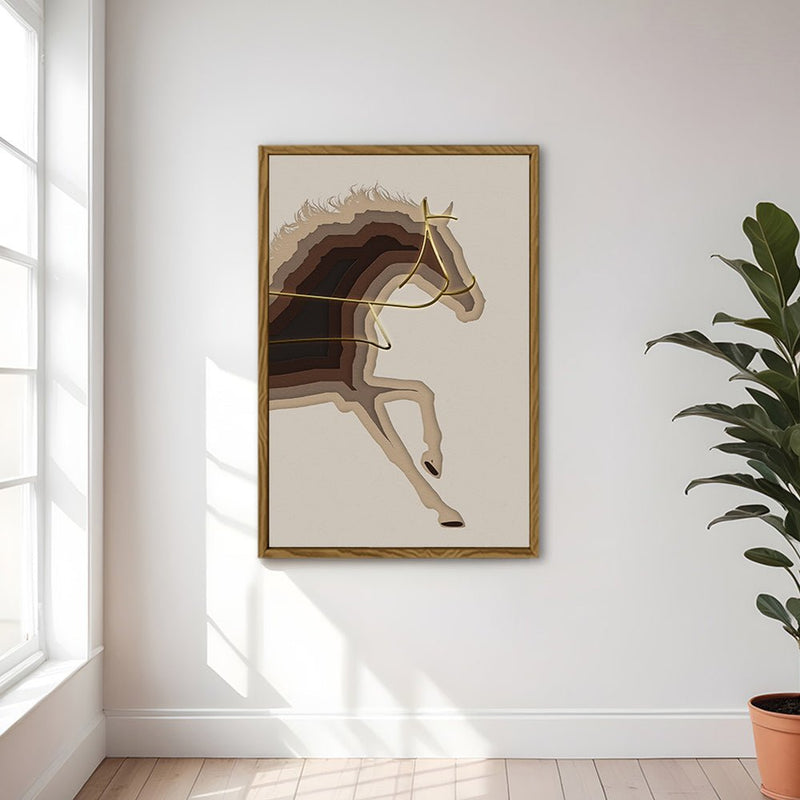 Canvas Wall Art Stretched Over Wooden Frame with Floating Frame and Arabian Horse Painting CV4114 - Al Rugaib Furniture