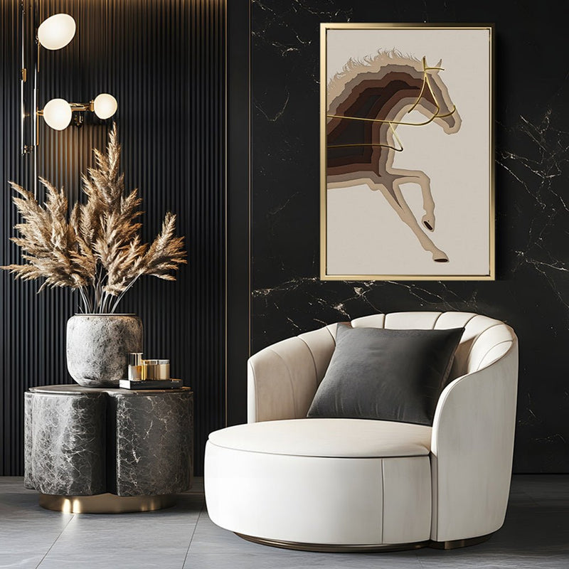 Canvas Wall Art Stretched Over Wooden Frame with Floating Frame and Arabian Horse Painting CV4114 - Al Rugaib Furniture