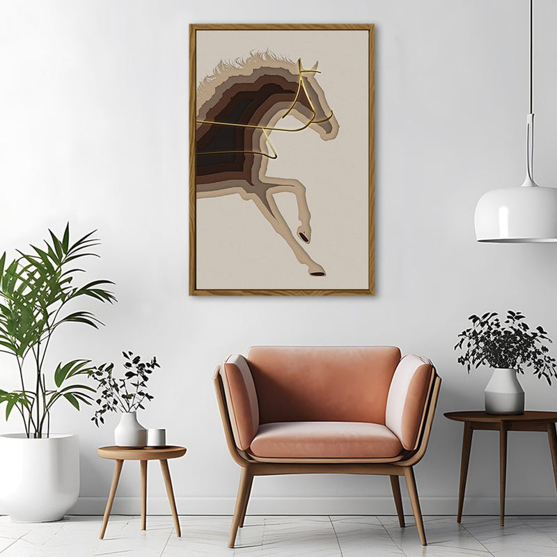 Canvas Wall Art Stretched Over Wooden Frame with Floating Frame and Arabian Horse Painting CV4114 - Al Rugaib Furniture