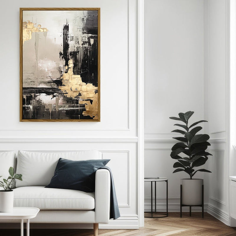 Canvas Wall Art Stretched Over Wooden Frame with Floating Frame and Black And Gold Pattern Painting CV4115 - Al Rugaib Furniture