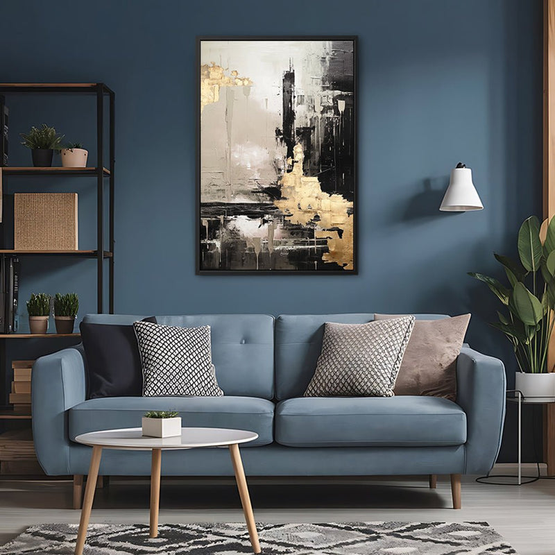 Canvas Wall Art Stretched Over Wooden Frame with Floating Frame and Black And Gold Pattern Painting CV4115 - Al Rugaib Furniture