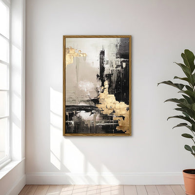 Canvas Wall Art Stretched Over Wooden Frame with Floating Frame and Black And Gold Pattern Painting CV4115 - Al Rugaib Furniture