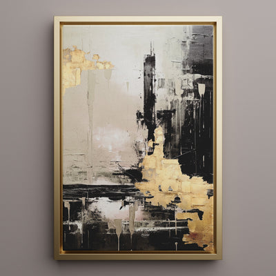 Canvas Wall Art Stretched Over Wooden Frame with Floating Frame and Black And Gold Pattern Painting CV4115 - Al Rugaib Furniture