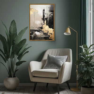 Canvas Wall Art Stretched Over Wooden Frame with Floating Frame and Black And Gold Pattern Painting CV4115 - Al Rugaib Furniture