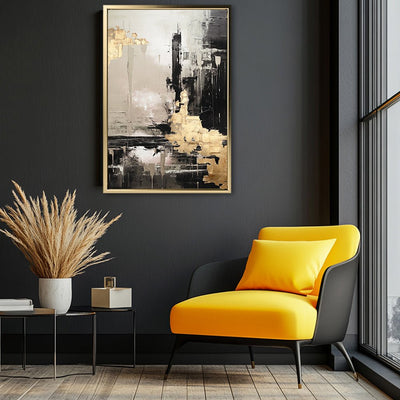 Canvas Wall Art Stretched Over Wooden Frame with Floating Frame and Black And Gold Pattern Painting CV4115 - Al Rugaib Furniture