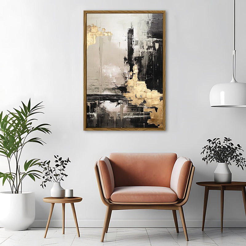 Canvas Wall Art Stretched Over Wooden Frame with Floating Frame and Black And Gold Pattern Painting CV4115 - Al Rugaib Furniture