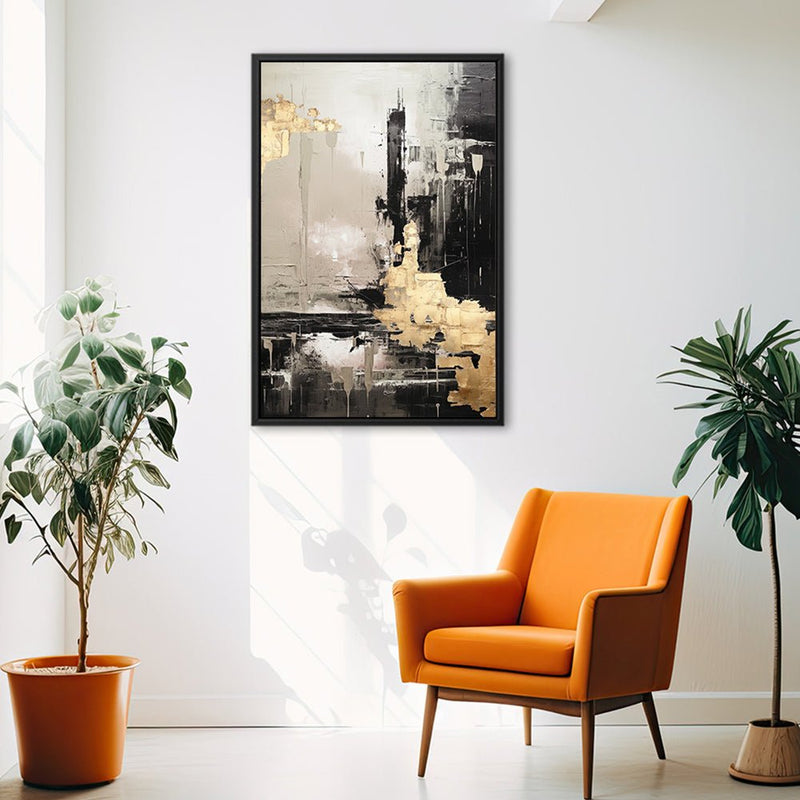 Canvas Wall Art Stretched Over Wooden Frame with Floating Frame and Black And Gold Pattern Painting CV4115 - Al Rugaib Furniture