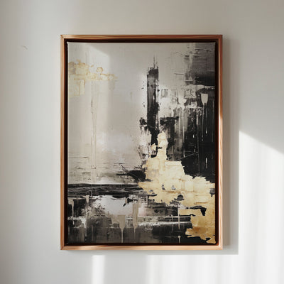 Canvas Wall Art Stretched Over Wooden Frame with Floating Frame and Black And Gold Pattern Painting CV4115 - Al Rugaib Furniture