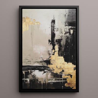 Canvas Wall Art Stretched Over Wooden Frame with Floating Frame and Black And Gold Pattern Painting CV4115 - Al Rugaib Furniture
