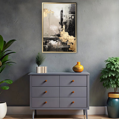 Canvas Wall Art Stretched Over Wooden Frame with Floating Frame and Black And Gold Pattern Painting CV4115 - Al Rugaib Furniture