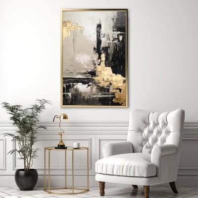 Canvas Wall Art Stretched Over Wooden Frame with Floating Frame and Black And Gold Pattern Painting CV4115 - Al Rugaib Furniture