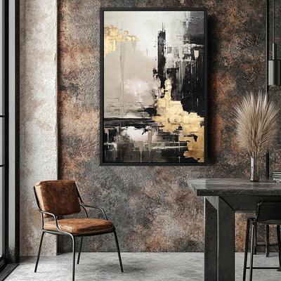 Canvas Wall Art Stretched Over Wooden Frame with Floating Frame and Black And Gold Pattern Painting CV4115 - Al Rugaib Furniture