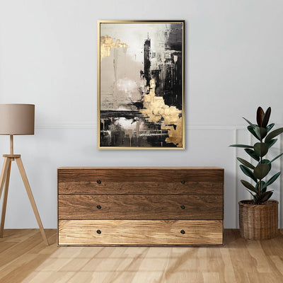 Canvas Wall Art Stretched Over Wooden Frame with Floating Frame and Black And Gold Pattern Painting CV4115 - Al Rugaib Furniture