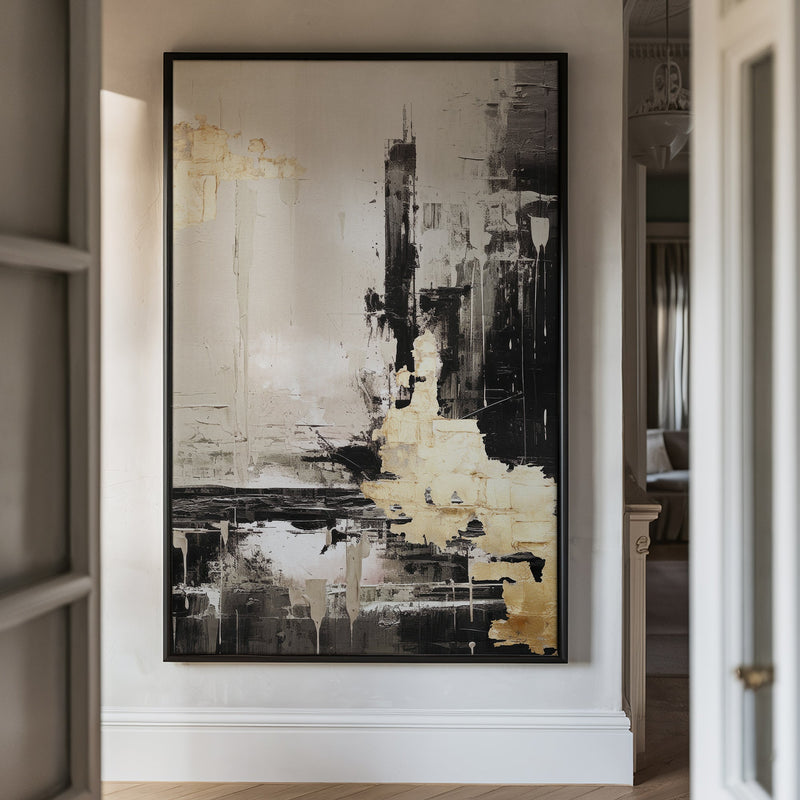 Canvas Wall Art Stretched Over Wooden Frame with Floating Frame and Black And Gold Pattern Painting CV4115 - Al Rugaib Furniture