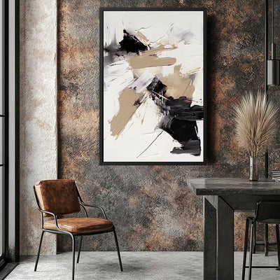 Canvas Wall Art Stretched Over Wooden Frame with Floating Frame and Black And Gold Spot Painting CV4117 - Al Rugaib Furniture