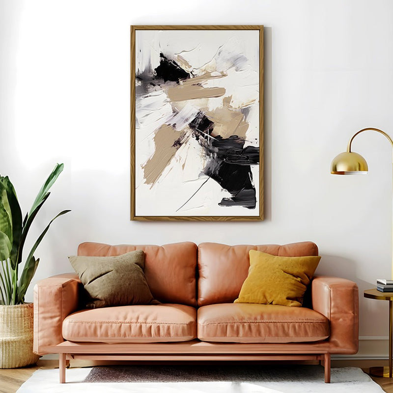 Canvas Wall Art Stretched Over Wooden Frame with Floating Frame and Black And Gold Spot Painting CV4117 - Al Rugaib Furniture