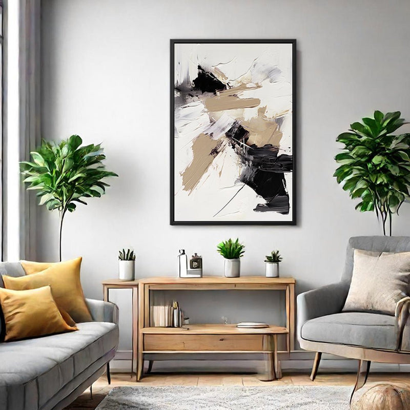 Canvas Wall Art Stretched Over Wooden Frame with Floating Frame and Black And Gold Spot Painting CV4117 - Al Rugaib Furniture