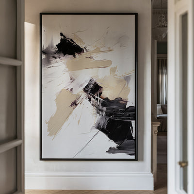 Canvas Wall Art Stretched Over Wooden Frame with Floating Frame and Black And Gold Spot Painting CV4117 - Al Rugaib Furniture