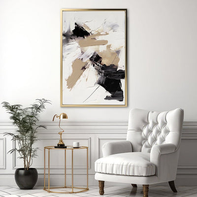 Canvas Wall Art Stretched Over Wooden Frame with Floating Frame and Black And Gold Spot Painting CV4117 - Al Rugaib Furniture