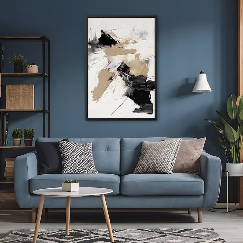 Canvas Wall Art Stretched Over Wooden Frame with Floating Frame and Black And Gold Spot Painting CV4117 - Al Rugaib Furniture