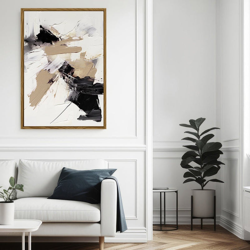 Canvas Wall Art Stretched Over Wooden Frame with Floating Frame and Black And Gold Spot Painting CV4117 - Al Rugaib Furniture