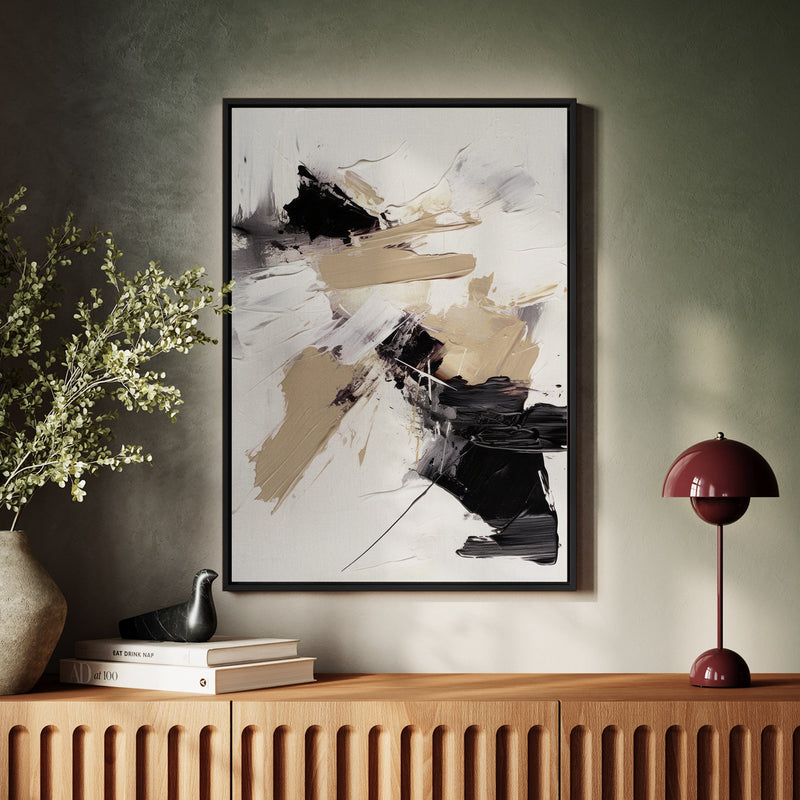 Canvas Wall Art Stretched Over Wooden Frame with Floating Frame and Black And Gold Spot Painting CV4117 - Al Rugaib Furniture