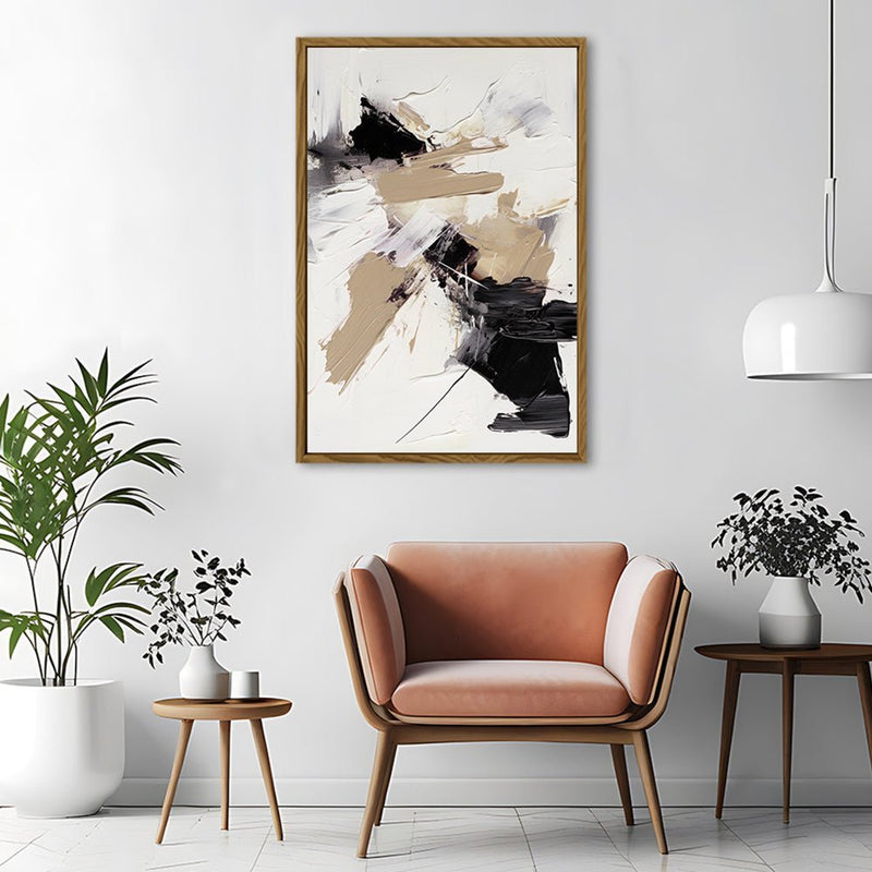 Canvas Wall Art Stretched Over Wooden Frame with Floating Frame and Black And Gold Spot Painting CV4117 - Al Rugaib Furniture