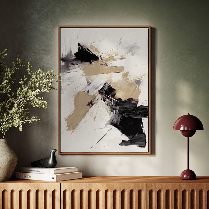 Canvas Wall Art Stretched Over Wooden Frame with Floating Frame and Black And Gold Spot Painting CV4117 - Al Rugaib Furniture