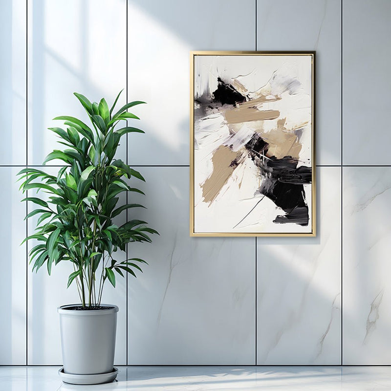 Canvas Wall Art Stretched Over Wooden Frame with Floating Frame and Black And Gold Spot Painting CV4117 - Al Rugaib Furniture