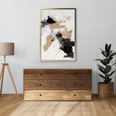 Canvas Wall Art Stretched Over Wooden Frame with Floating Frame and Black And Gold Spot Painting CV4117 - Al Rugaib Furniture