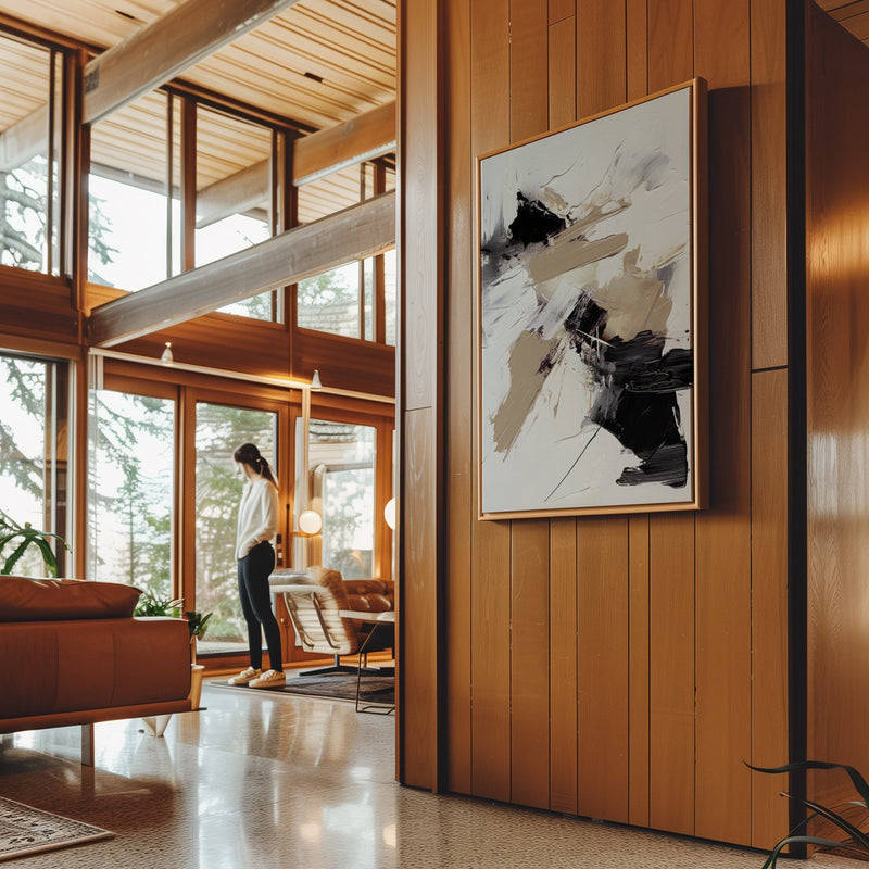 Canvas Wall Art Stretched Over Wooden Frame with Floating Frame and Black And Gold Spot Painting CV4117 - Al Rugaib Furniture