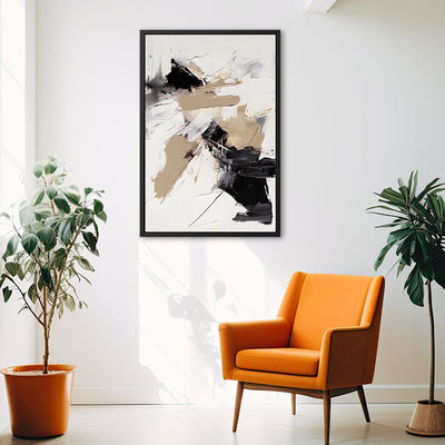 Canvas Wall Art Stretched Over Wooden Frame with Floating Frame and Black And Gold Spot Painting CV4117 - Al Rugaib Furniture