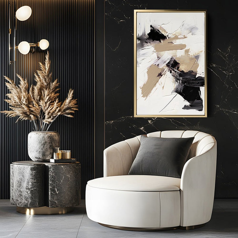 Canvas Wall Art Stretched Over Wooden Frame with Floating Frame and Black And Gold Spot Painting CV4117 - Al Rugaib Furniture