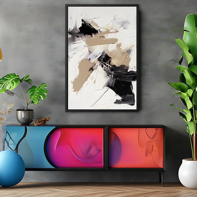 Canvas Wall Art Stretched Over Wooden Frame with Floating Frame and Black And Gold Spot Painting CV4117 - Al Rugaib Furniture