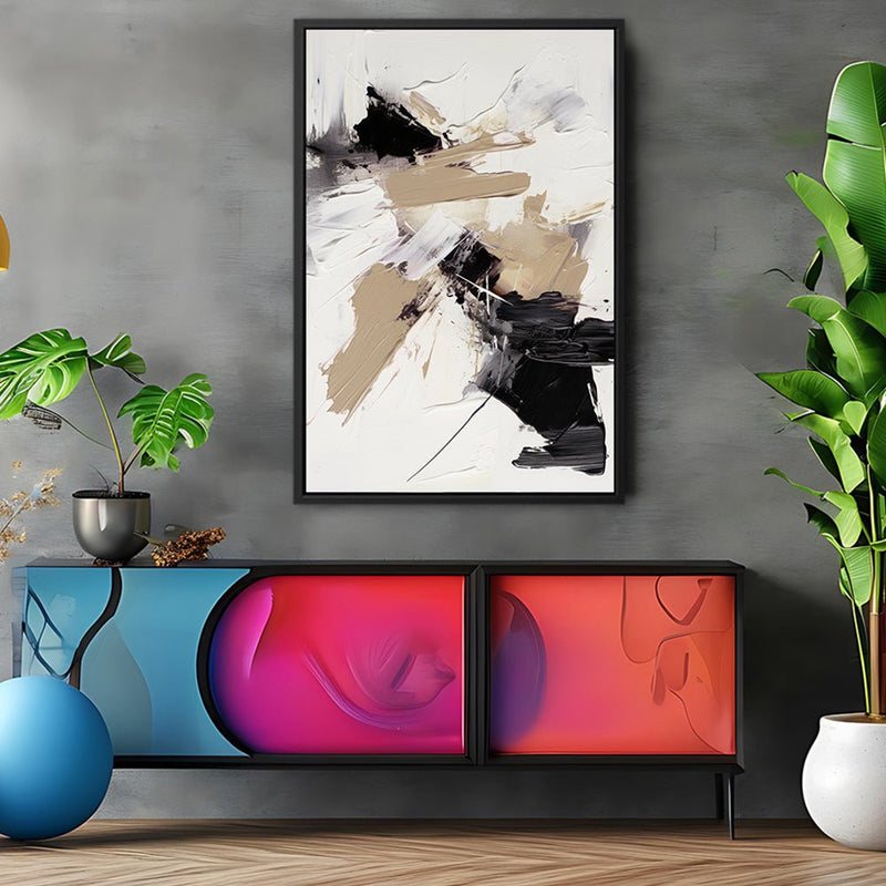 Canvas Wall Art Stretched Over Wooden Frame with Floating Frame and Black And Gold Spot Painting CV4117 - Al Rugaib Furniture