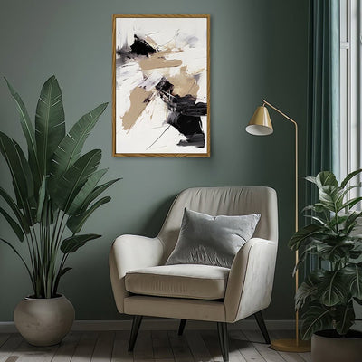 Canvas Wall Art Stretched Over Wooden Frame with Floating Frame and Black And Gold Spot Painting CV4117 - Al Rugaib Furniture