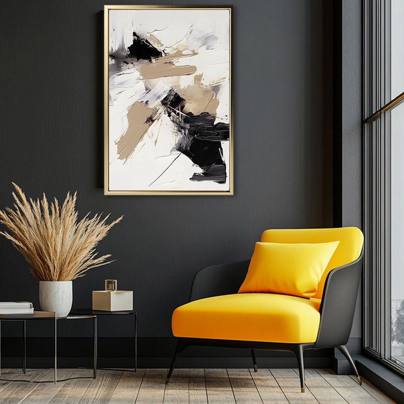 Canvas Wall Art Stretched Over Wooden Frame with Floating Frame and Black And Gold Spot Painting CV4117 - Al Rugaib Furniture